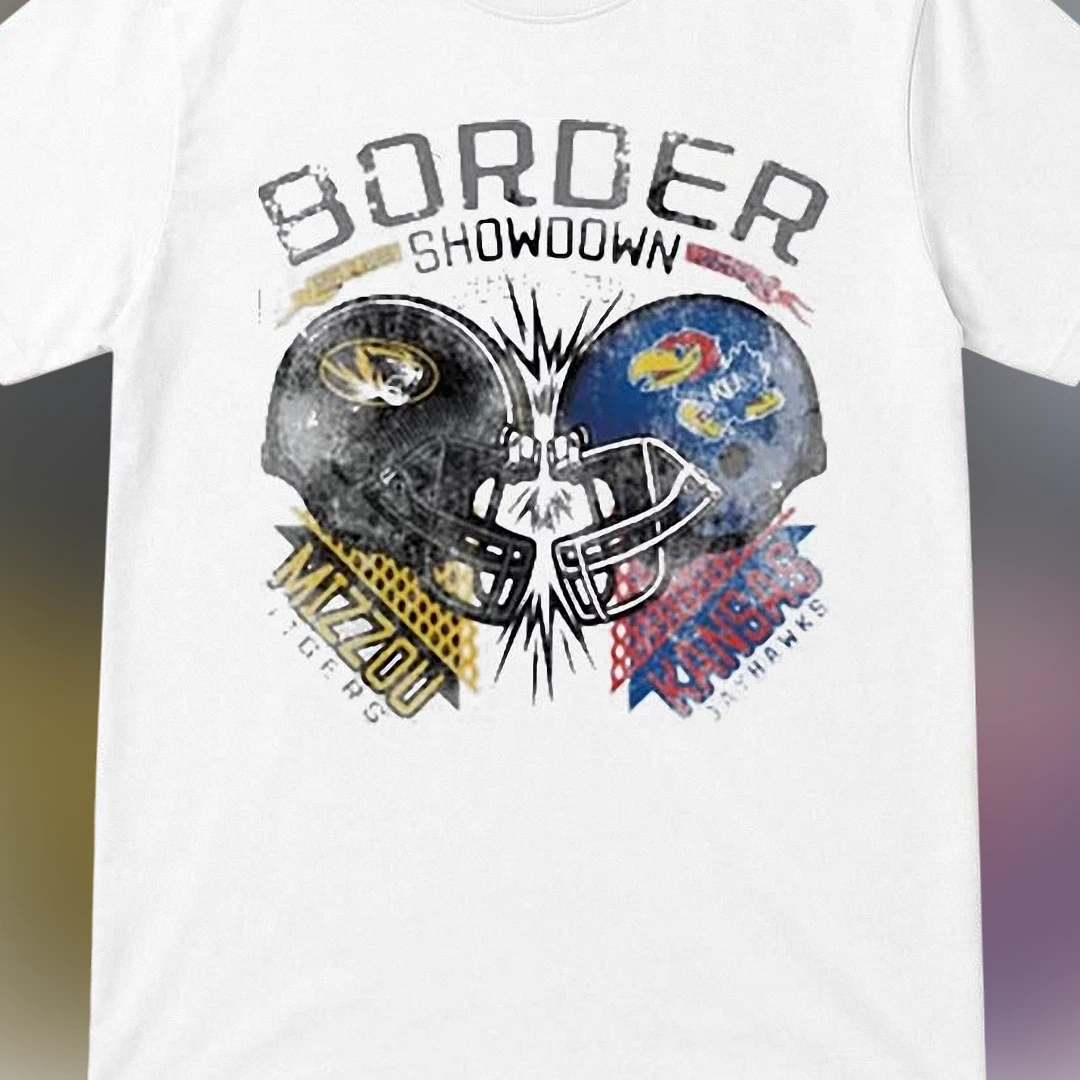 Border Showdown Mizzou Tigers vs Kansas Jayhawks Tee, Vintage College Football Rivalry Game Graphic Shirt