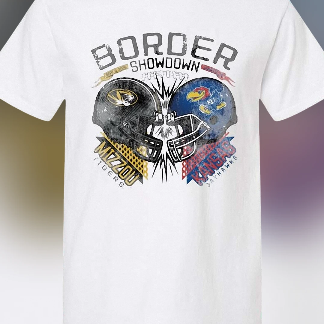 Border Showdown Tee Mizzou Tigers vs Kansas Jayhawks Rivalry Football Game Day Graphic T-Shirt