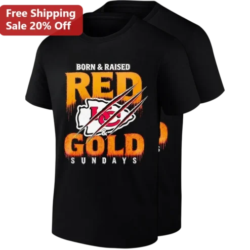 Born Raised Red Gold Sundays Tee, Kansas City Football Fan Gift