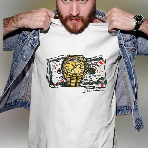 Brandname Gold Watch and Cash Money Graphic Tee, Urban Streetwear T-Shirt for Men and Women