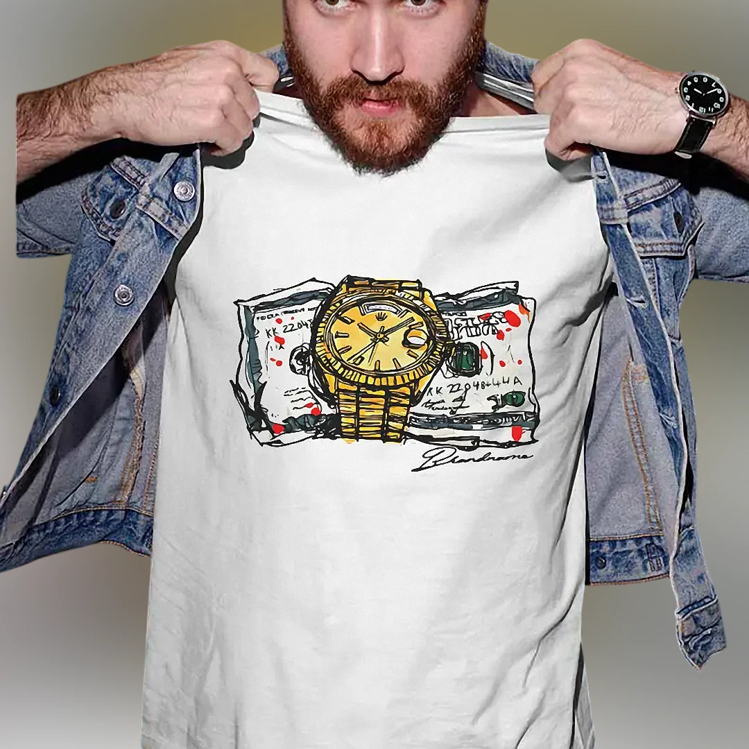 Brandname Gold Watch and Cash Money Graphic Tee, Urban Streetwear T-Shirt for Men and Women