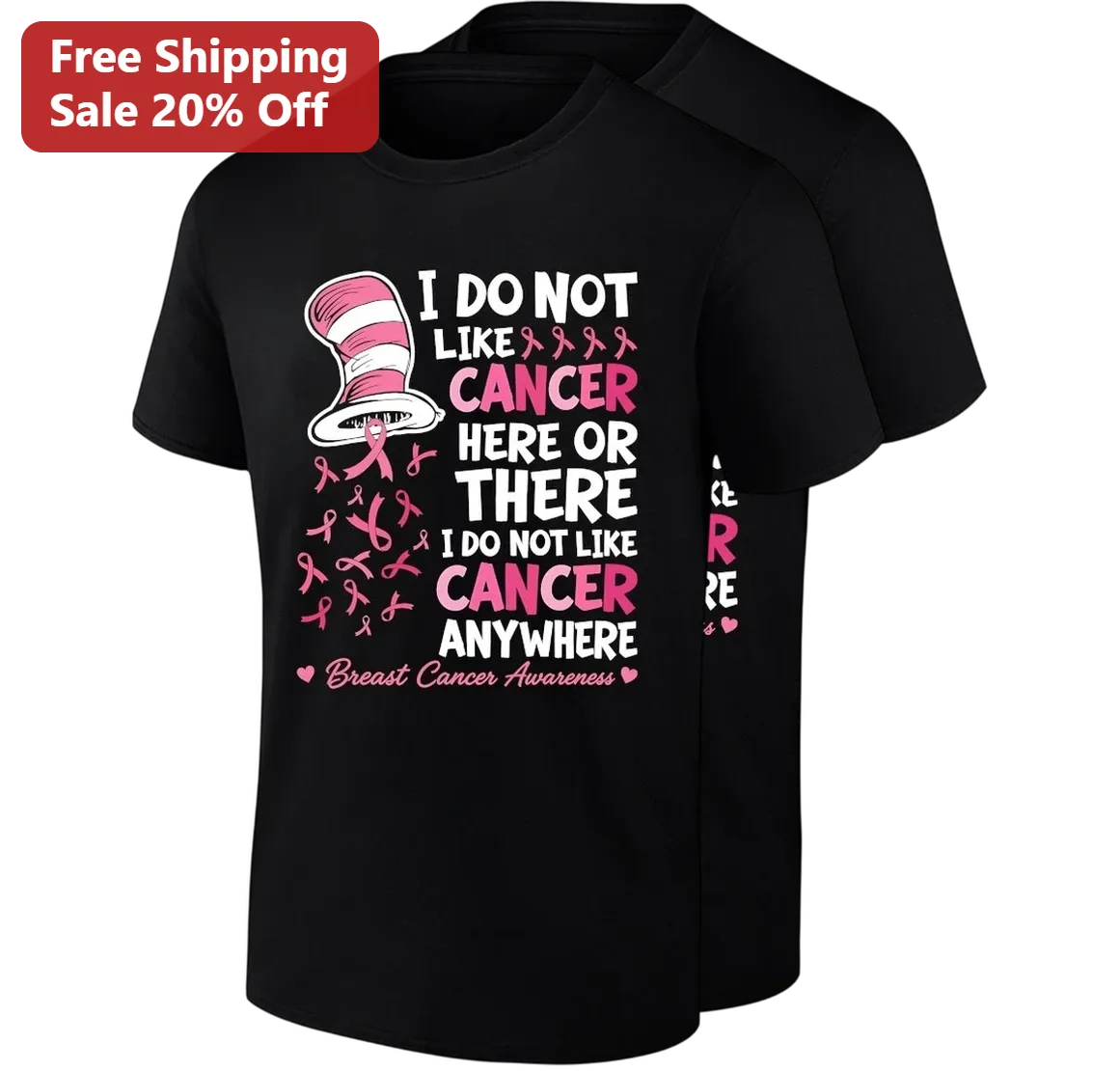 Breast Cancer Awareness Tee I Do Not Like Cancer Here or There Anywhere Pink Ribbon Survivor Gift