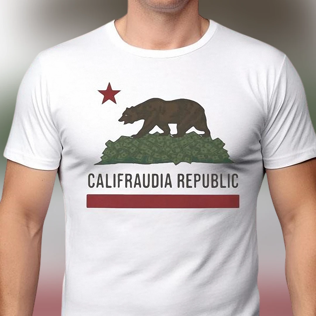 Califraudia Republic Funny California Bear Flag Parody Tee, Satirical Political Protest Graphic Shirt