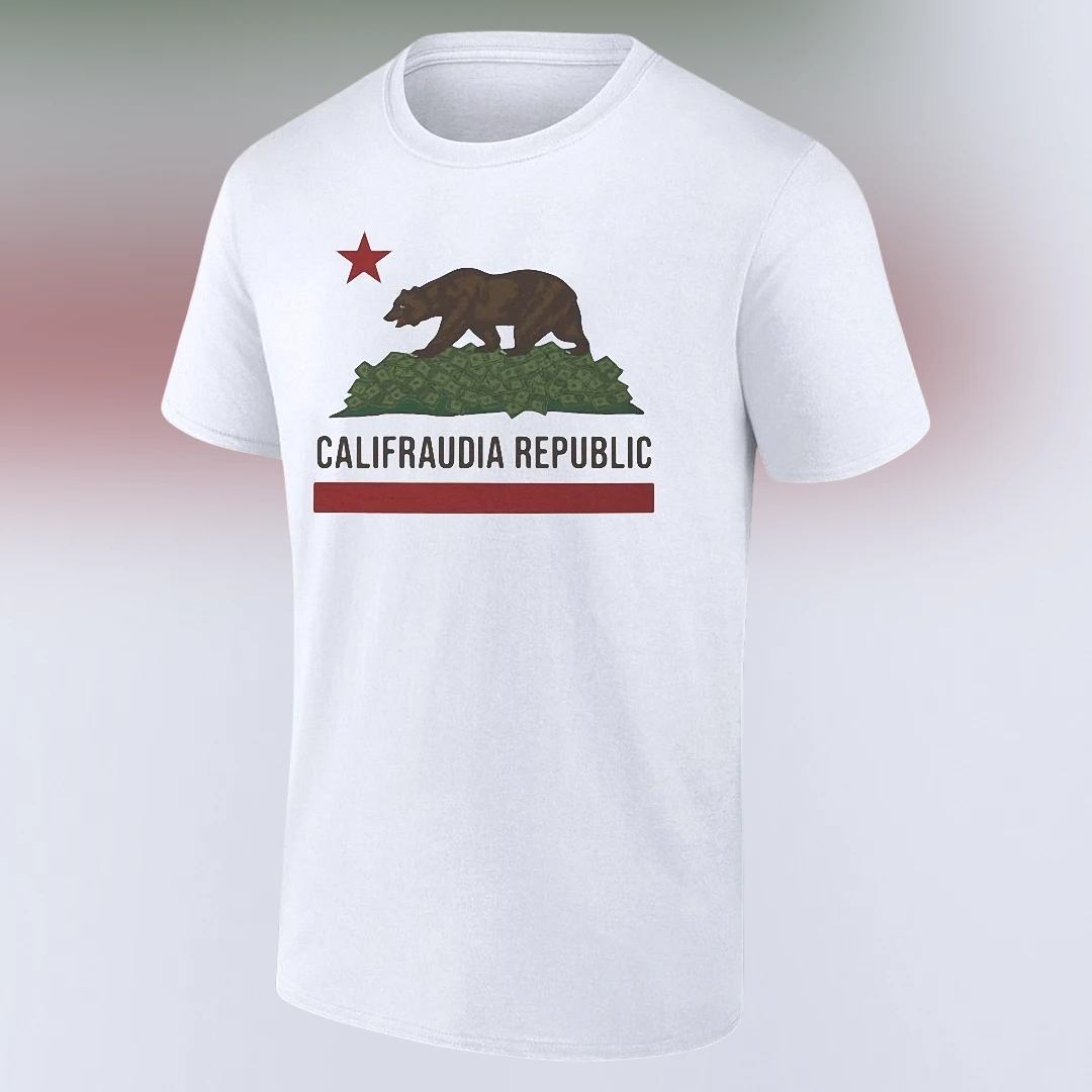 Califraudia Republic Tee Funny California Flag Political Satire Bear Graphic T-Shirt