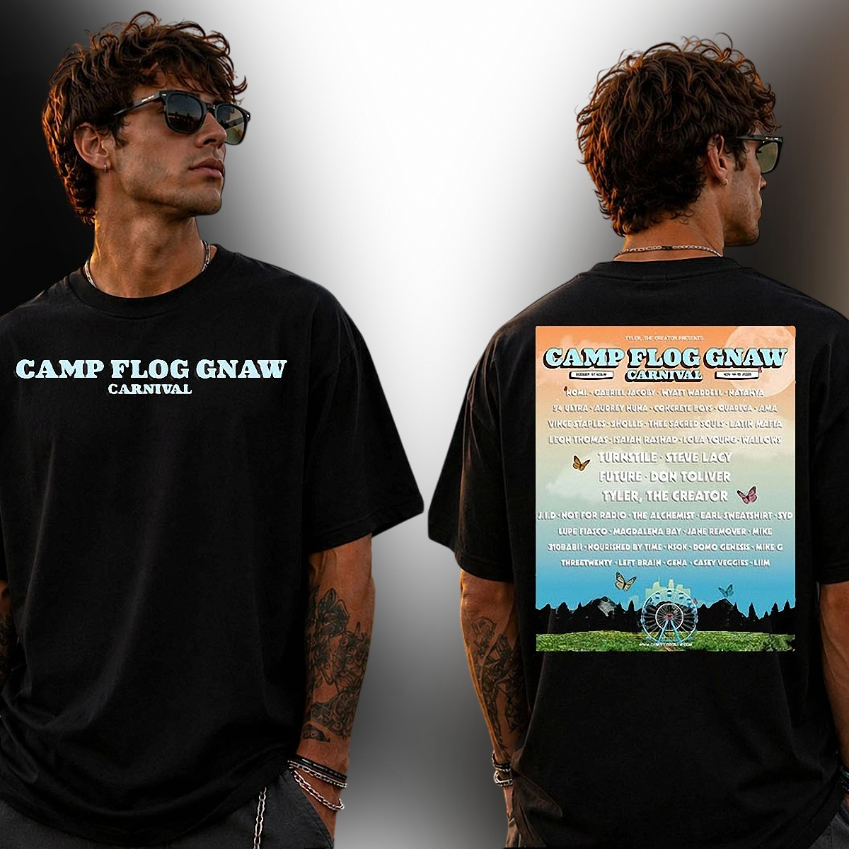 Camp Flog Gnaw Carnival Tee, Tyler The Creator Festival Lineup Graphic T-Shirt, Concert Merch Gift