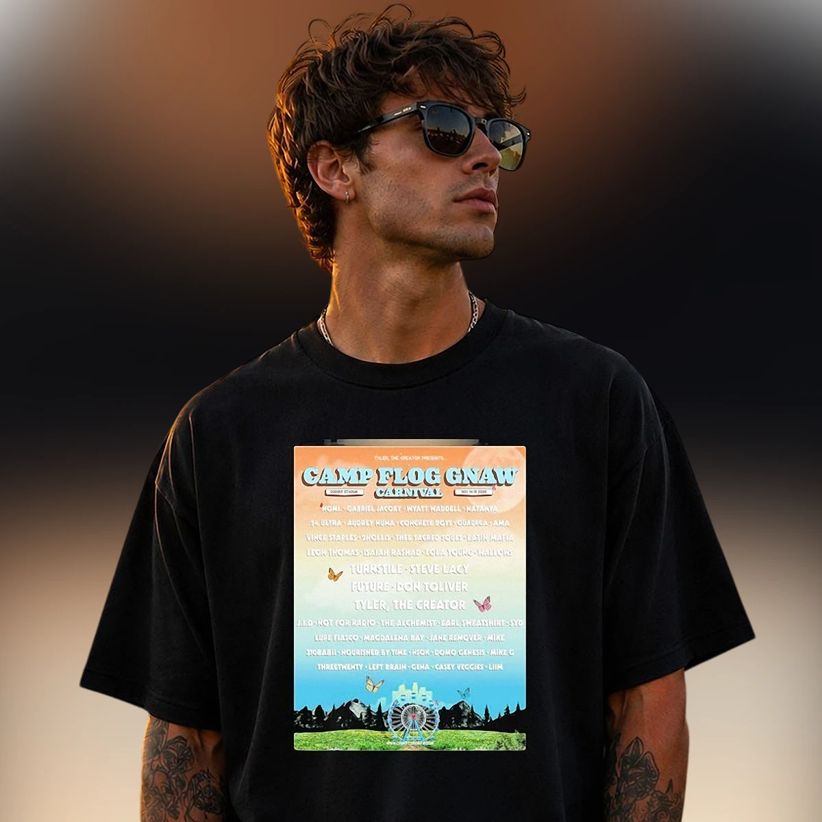 Camp Flog Gnaw Carnival Tee Tyler The Creator Music Festival Lineup Poster Shirt