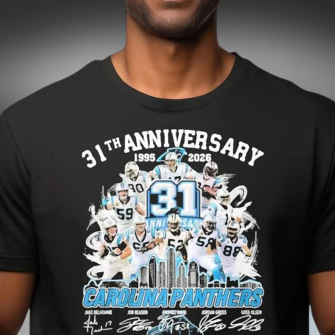 Carolina Panthers 31st Anniversary 1995-2026 Signatures Tee, Vintage Football Skyline Fan Graphic Shirt