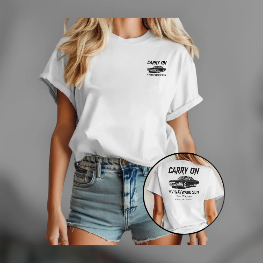 Carry On My Wayward Son Classic Car Graphic Tee Supernatural Inspired Vintage Rock Fan Gift