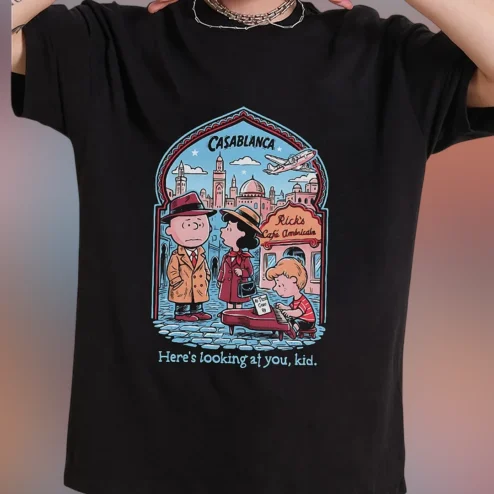 Casablanca Movie Tee Charlie Brown Ricks Cafe Americain Parody Graphic T-Shirt