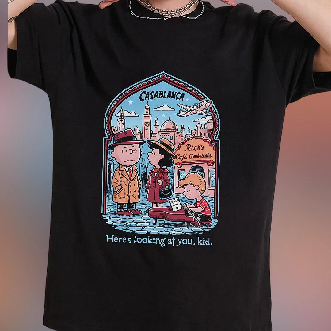 Casablanca Movie Tee Charlie Brown Ricks Cafe Americain Parody Graphic T-Shirt