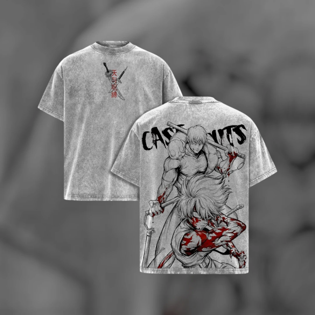 Cast Outs Heavenly Restriction Toji Fushiguro Maki Zenin Anime Streetwear Acid Wash Tee