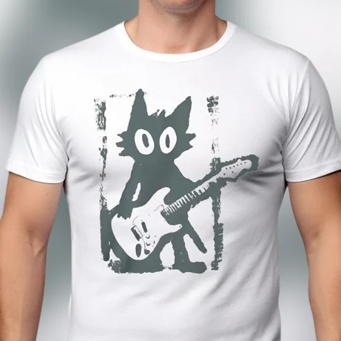 Cat Playing Guitar Tee, Funny Rock Cat Graphic T-Shirt for Music Lovers