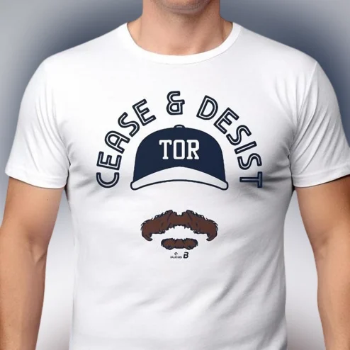 Cease and Desist Hockey Coach Mustache Parody Tee, Funny Sports Fan Graphic T-Shirt