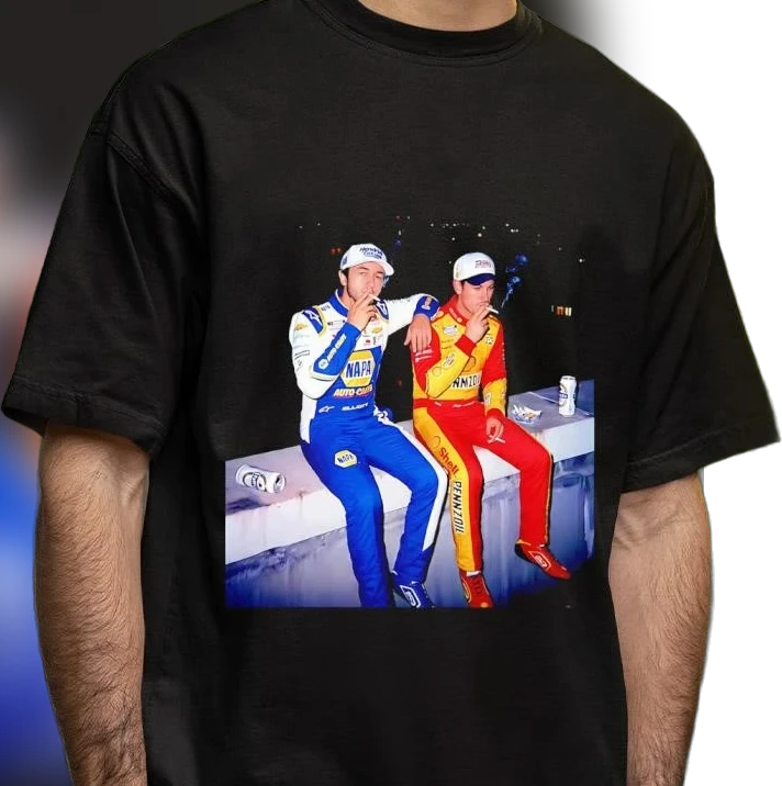 Chase Elliott Joey Logano Vintage NASCAR Tee, Retro Motorsport Graphic T-Shirt, Race Day Fan Gift