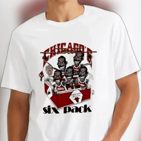 Chicago's Best Six Pack Vintage Bulls Caricature Tee, Retro 90s Basketball Graphic Shirt Gift