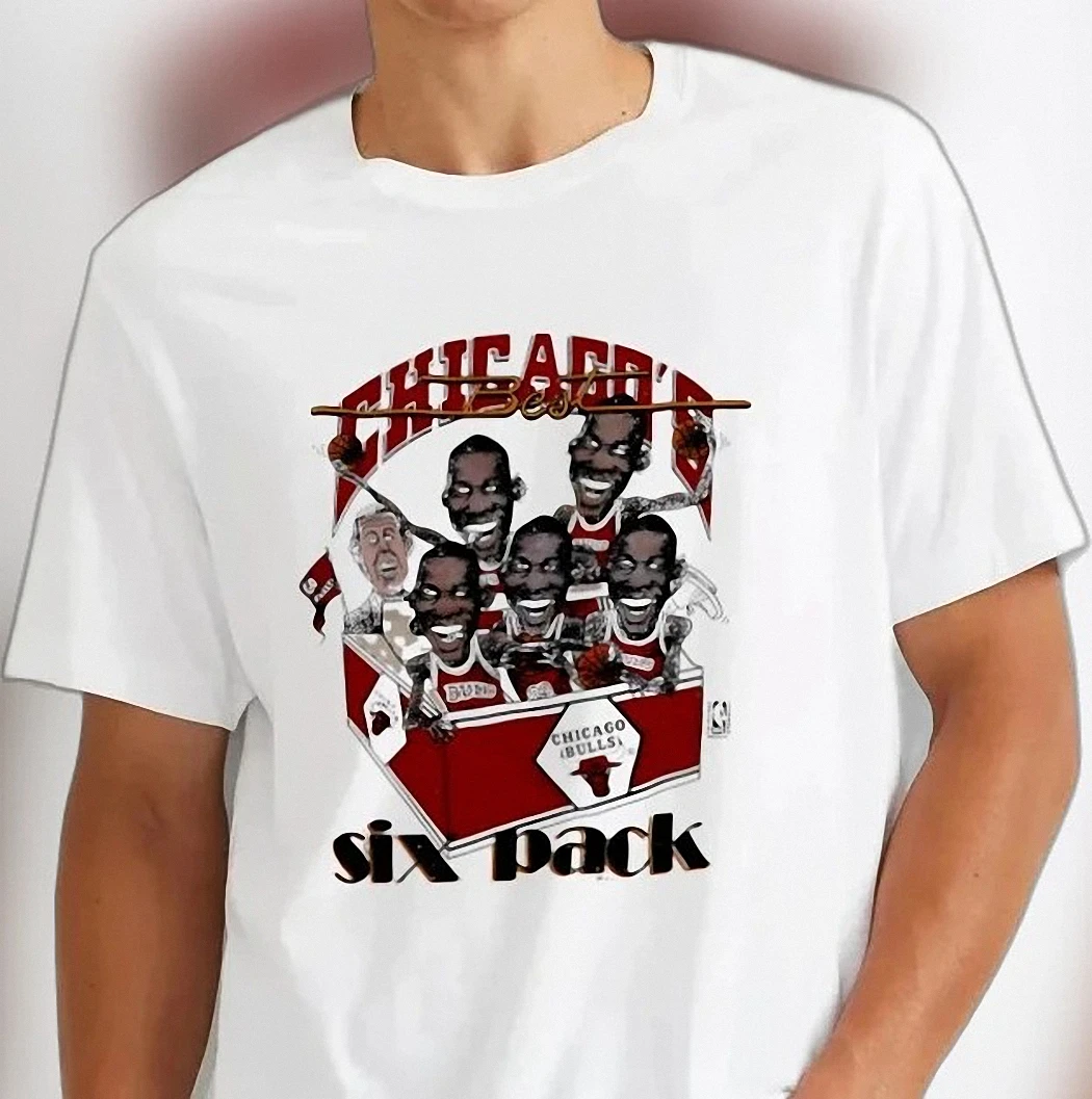 Chicago's Best Six Pack Vintage Bulls Caricature Tee, Retro 90s Basketball Graphic Shirt Gift
