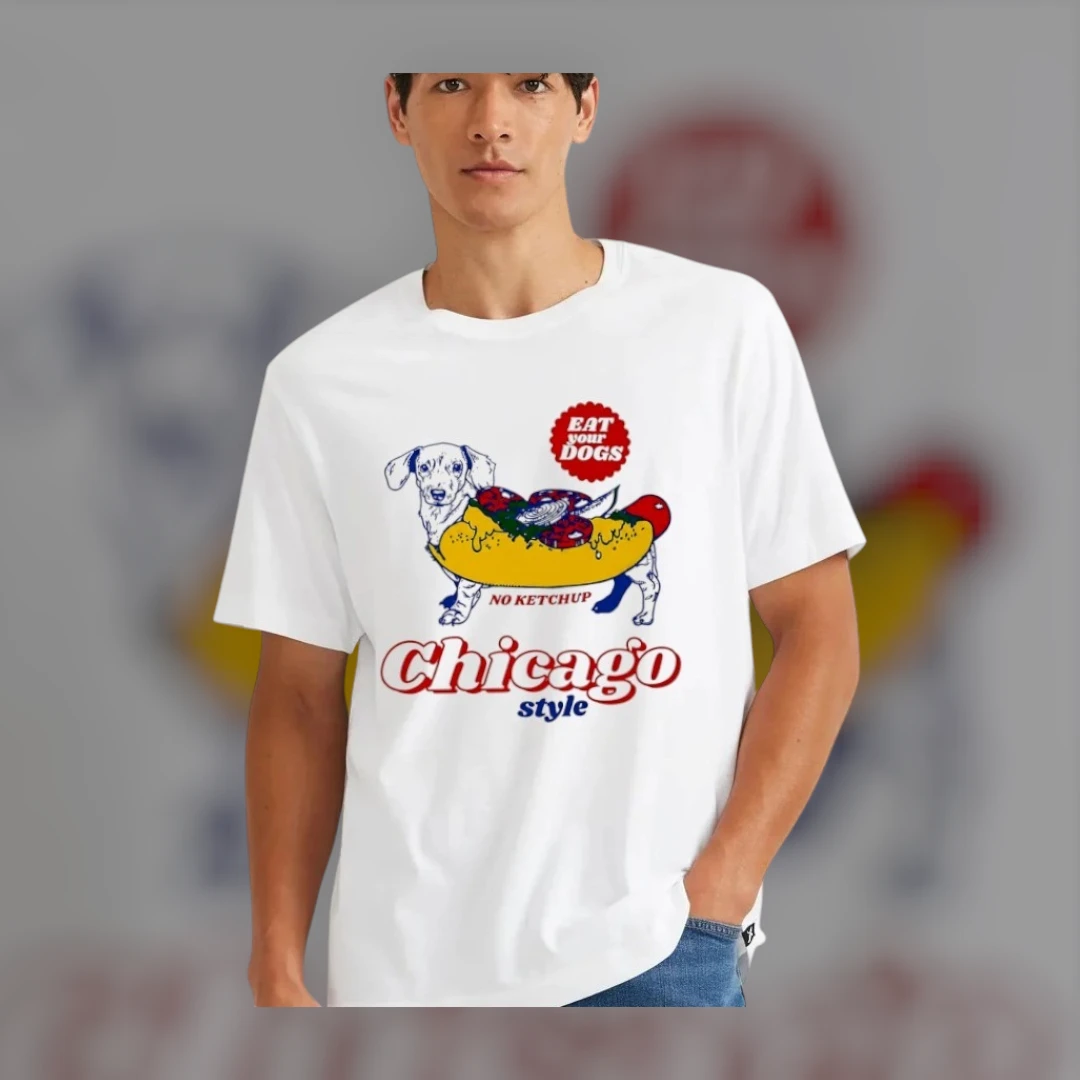 Chicago Style Hot Dog No Ketchup Dachshund T-Shirt Funny Eat Your Dogs Food Pun Graphic Tee for Men