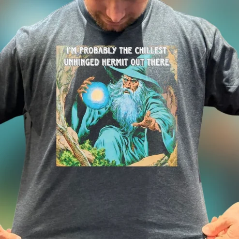 Chillest Unhinged Hermit Wizard Tee Vintage Fantasy Sarcastic Graphic T-Shirt for Introverts