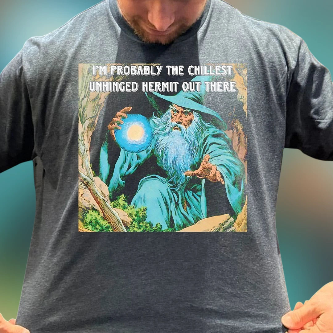 Chillest Unhinged Hermit Wizard Tee Vintage Fantasy Sarcastic Graphic T-Shirt for Introverts