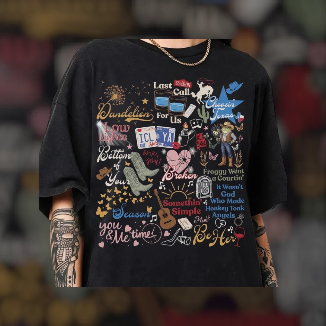 Choosin' Texas Dandelion Ella Langley Tee Vintage Country Music Collage Honky Tonk Western