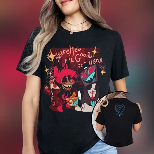 Cigarettes Are Good For You Alastor Vox Tee Hazbin Hotel Fan Graphic T-Shirt