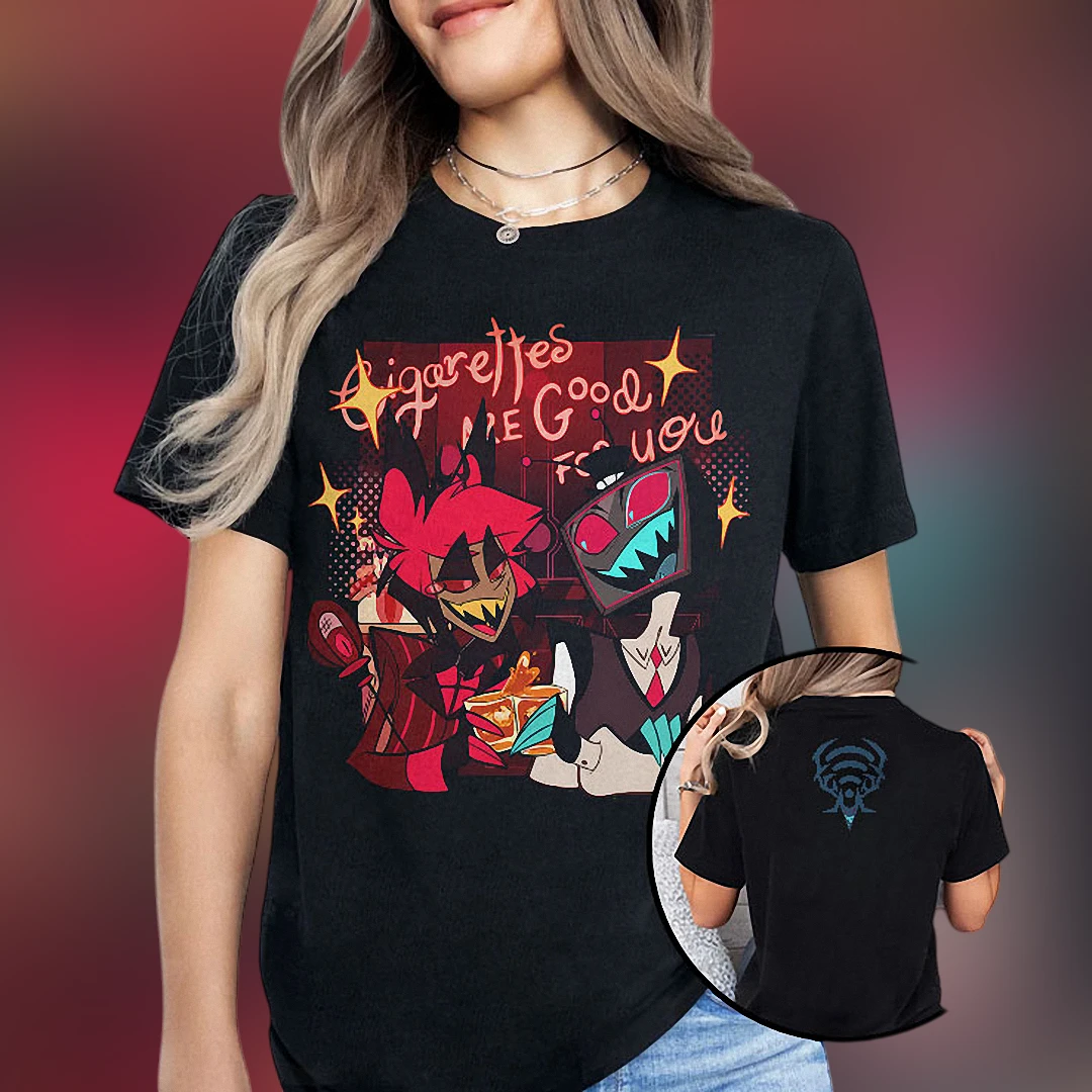 Cigarettes Are Good For You Alastor Vox Tee Hazbin Hotel Fan Graphic T-Shirt