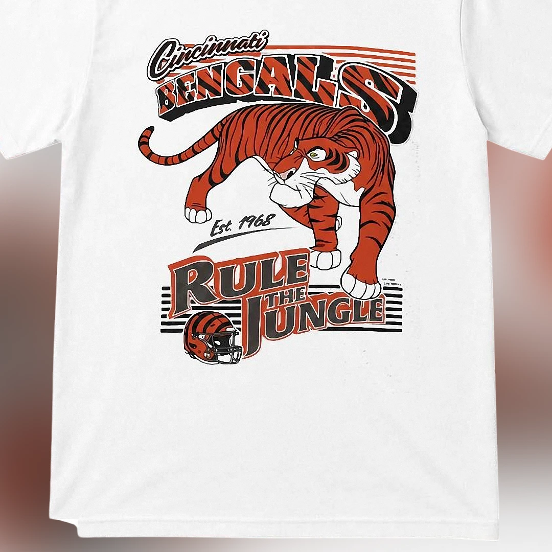 Cincinnati Bengals Rule the Jungle Est 1968 Tee, Vintage Tiger Football Fan Game Day Graphic T-Shirt