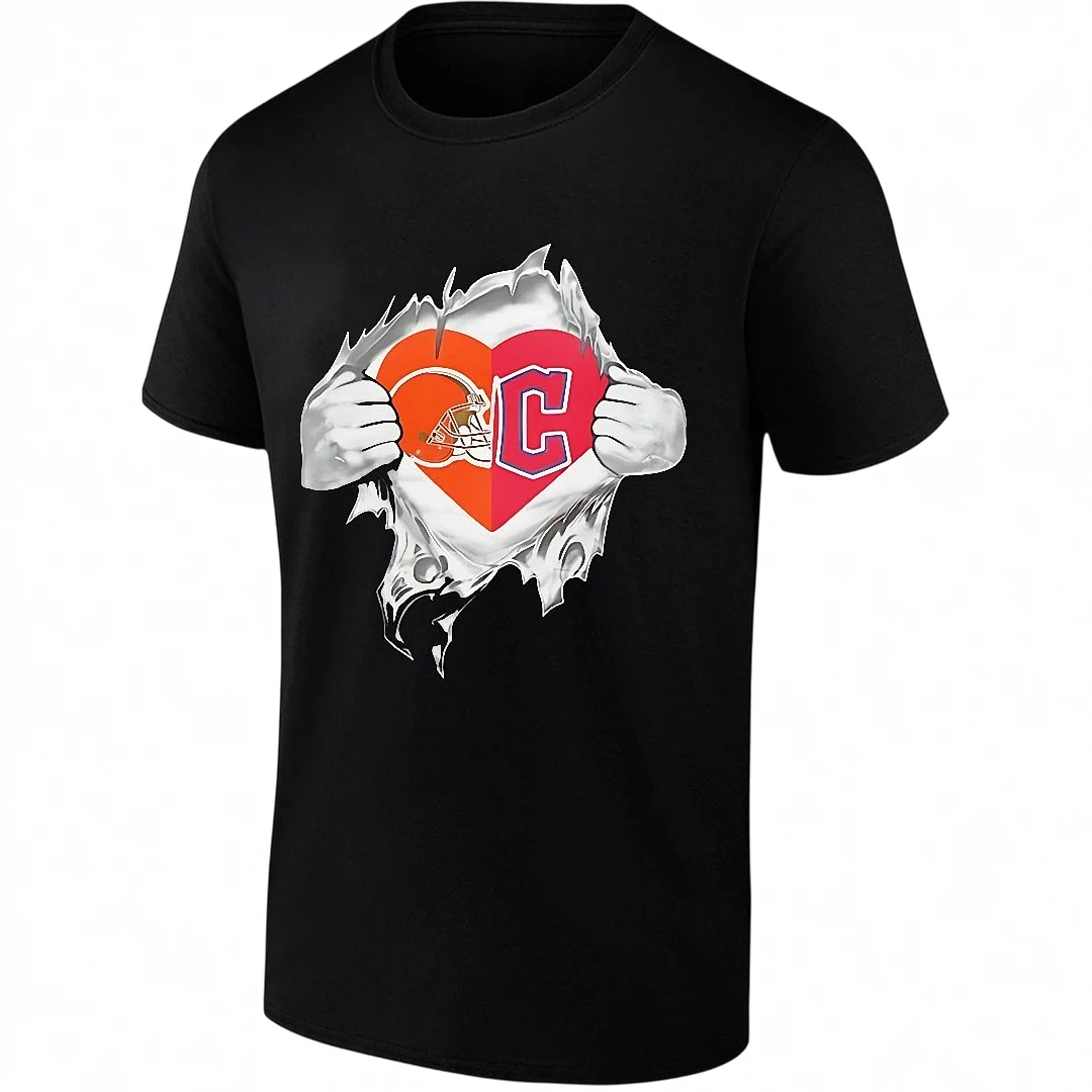 Cleveland Sports Teams Heart Logo Graphic Tee, Browns and Guardians Fan Shirt