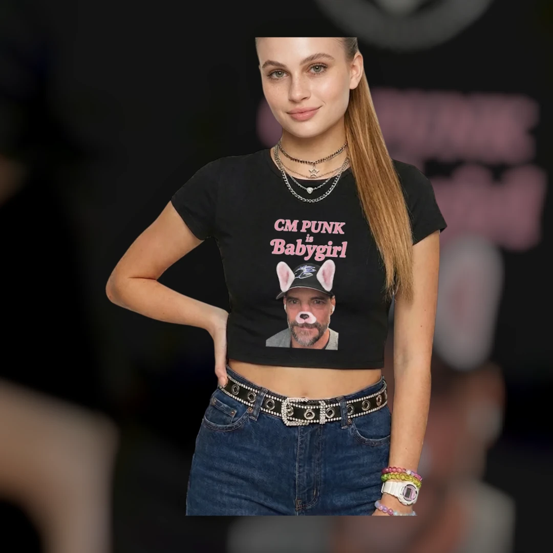 CM Punk Is Babygirl Crop Top Tee Funny Wrestling Meme Y2K Baby Tee