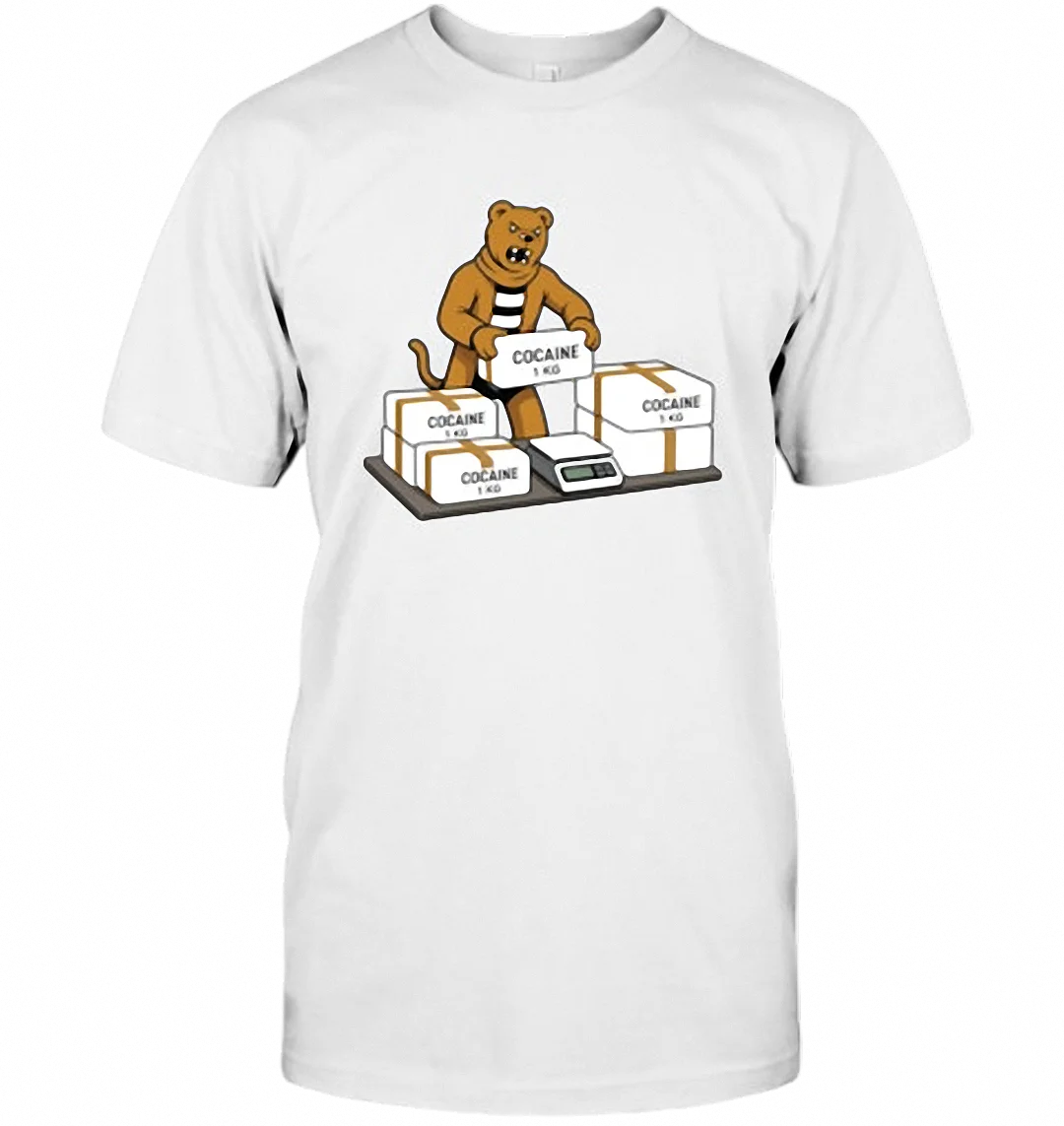 COCAINE 1 KG Bear Parody Tee Funny Streetwear Graphic T-Shirt