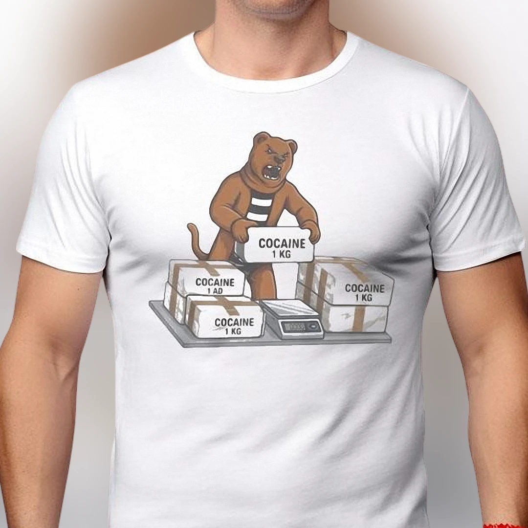 Cocaine 1 KG Bear Tee, Funny Parody Graphic T-Shirt for Men and Women, Edgy Dark Humor Streetwear Shirt