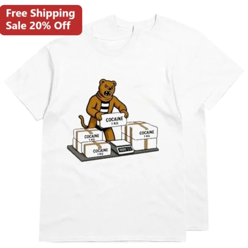 COCAINE 1 KG Tee Funny Cartoon Bear Parody Dark Humor Streetwear Graphic T-Shirt Gift for Adults