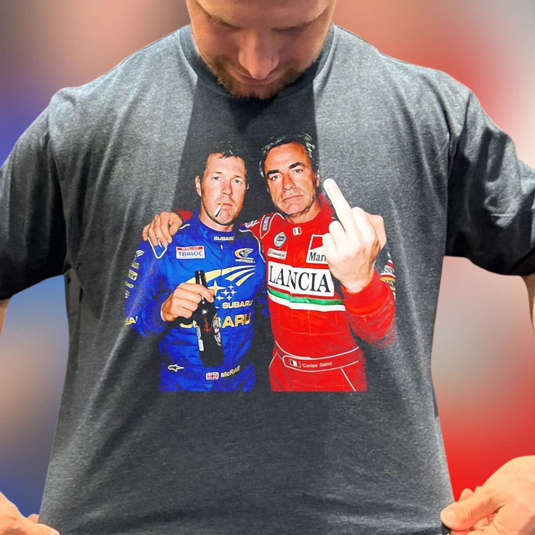 Colin McRae Carlos Sainz Tee, Vintage 1995 WRC Rally Legends Racing Shirt