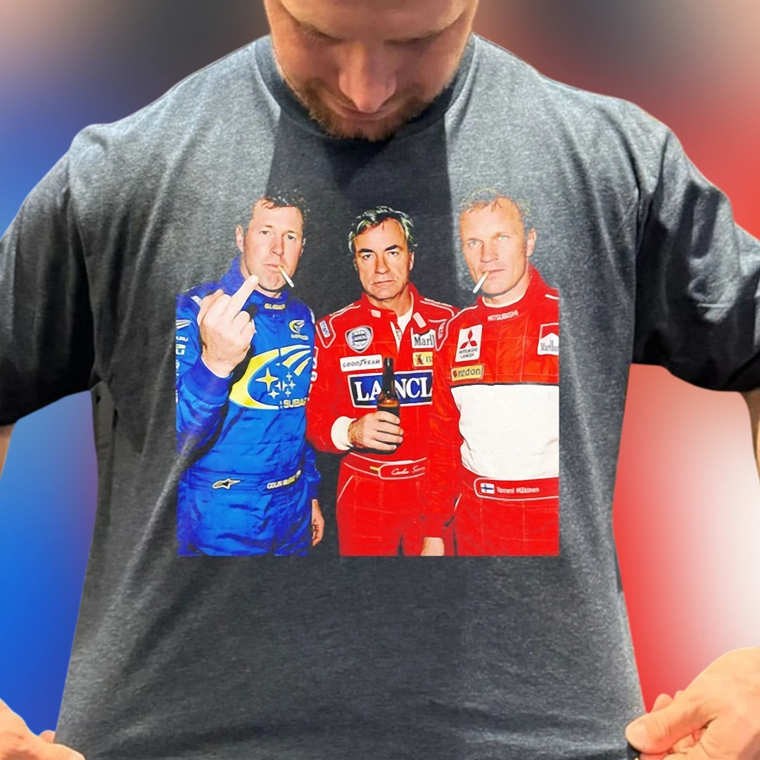 Colin McRae Carlos Sainz Tommi Mäkinen Tee, Vintage 90s WRC Rally Legends Graphic Shirt for Motorsport Racing Fans