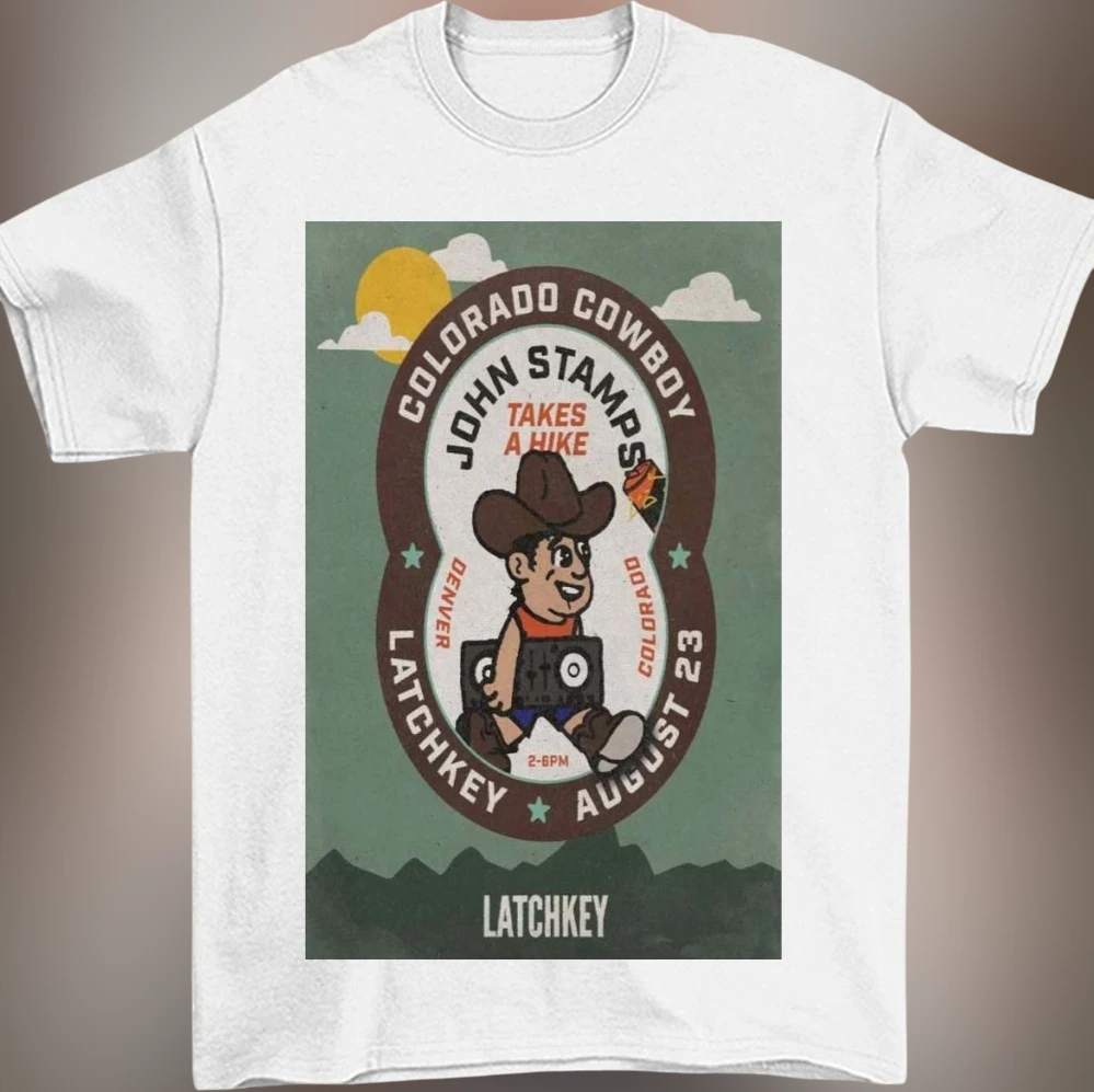 Colorado Cowboy John Stamps Takes A Hike Latchkey Denver Tee, Retro Western Music Graphic Shirt