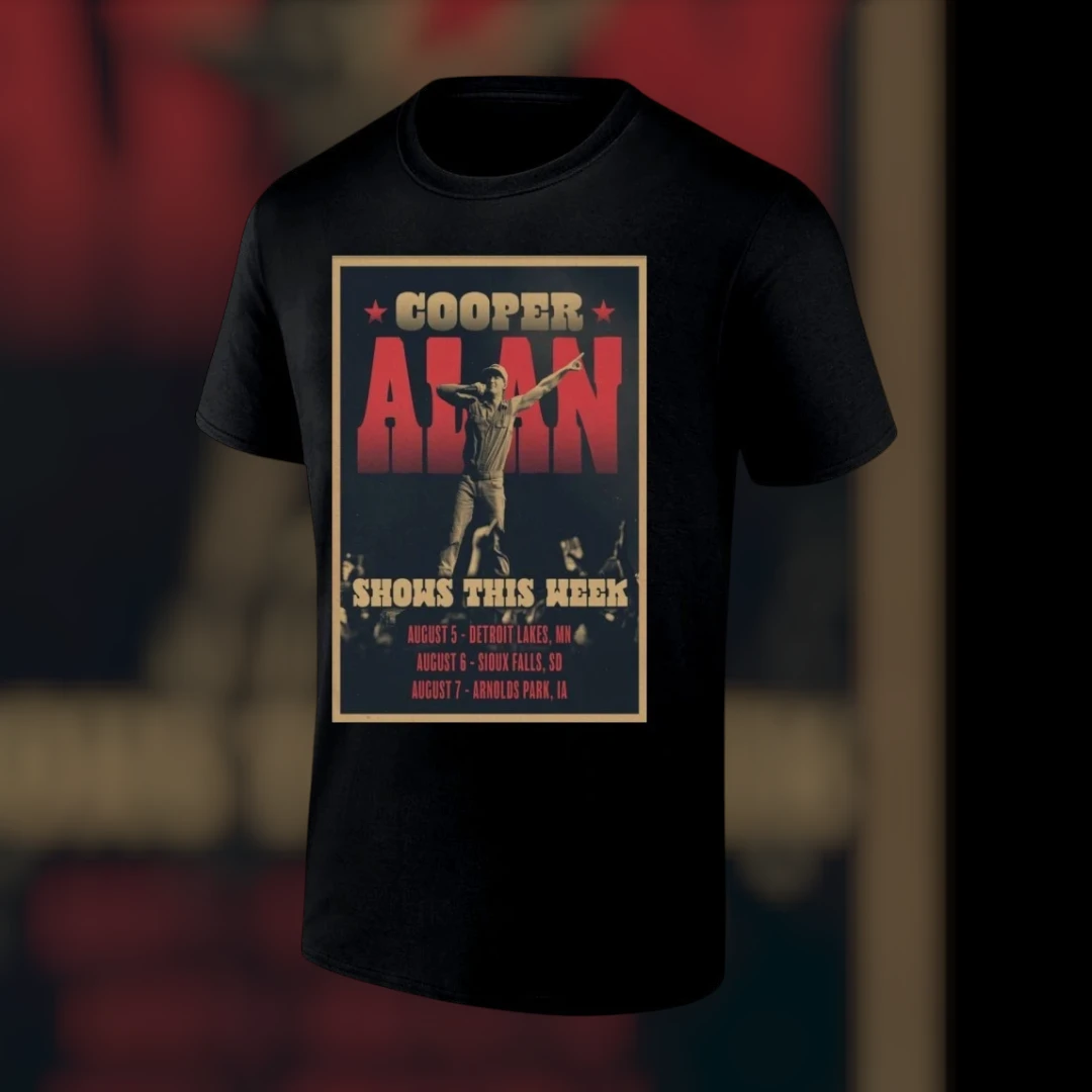 Cooper Alan August 2026 Midwest Tour Tee Detroit Lakes Sioux Falls Arnolds Park Concert Shirt