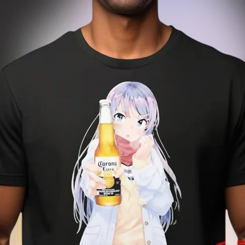 Corona Extra Anime Girl Aesthetic Graphic Tee, Casual Beer Lovers Streetwear T-Shirt