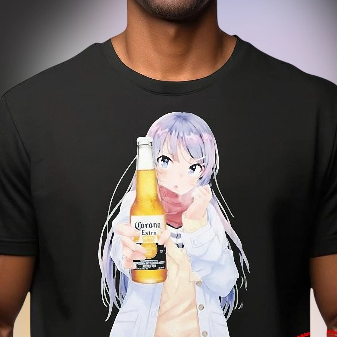 Corona Extra Anime Girl Aesthetic Graphic Tee, Casual Beer Lovers Streetwear T-Shirt