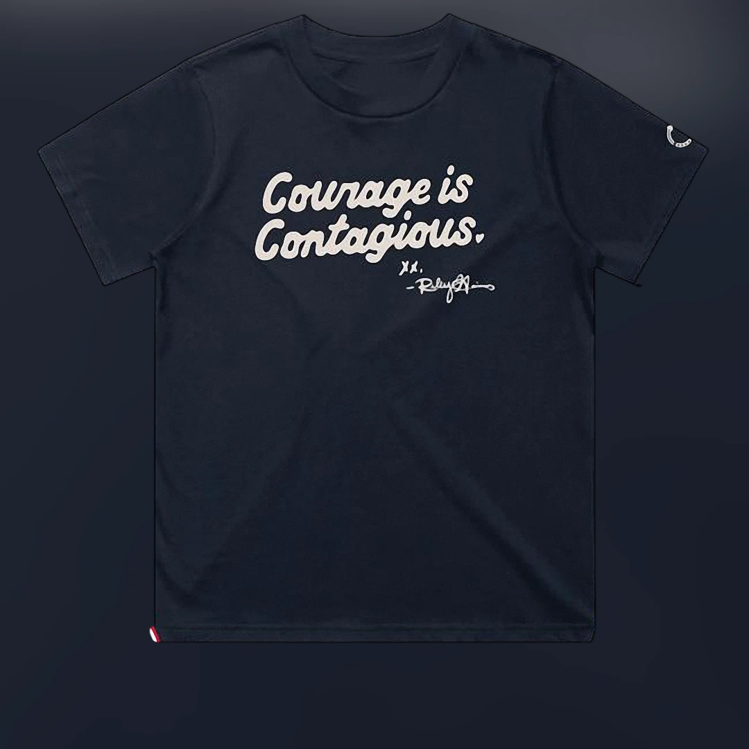 Courage Is Contagious Tee, Riley Gaines Signature Quote Graphic T-Shirt, Inspirational Motivational Shirt for Supporters