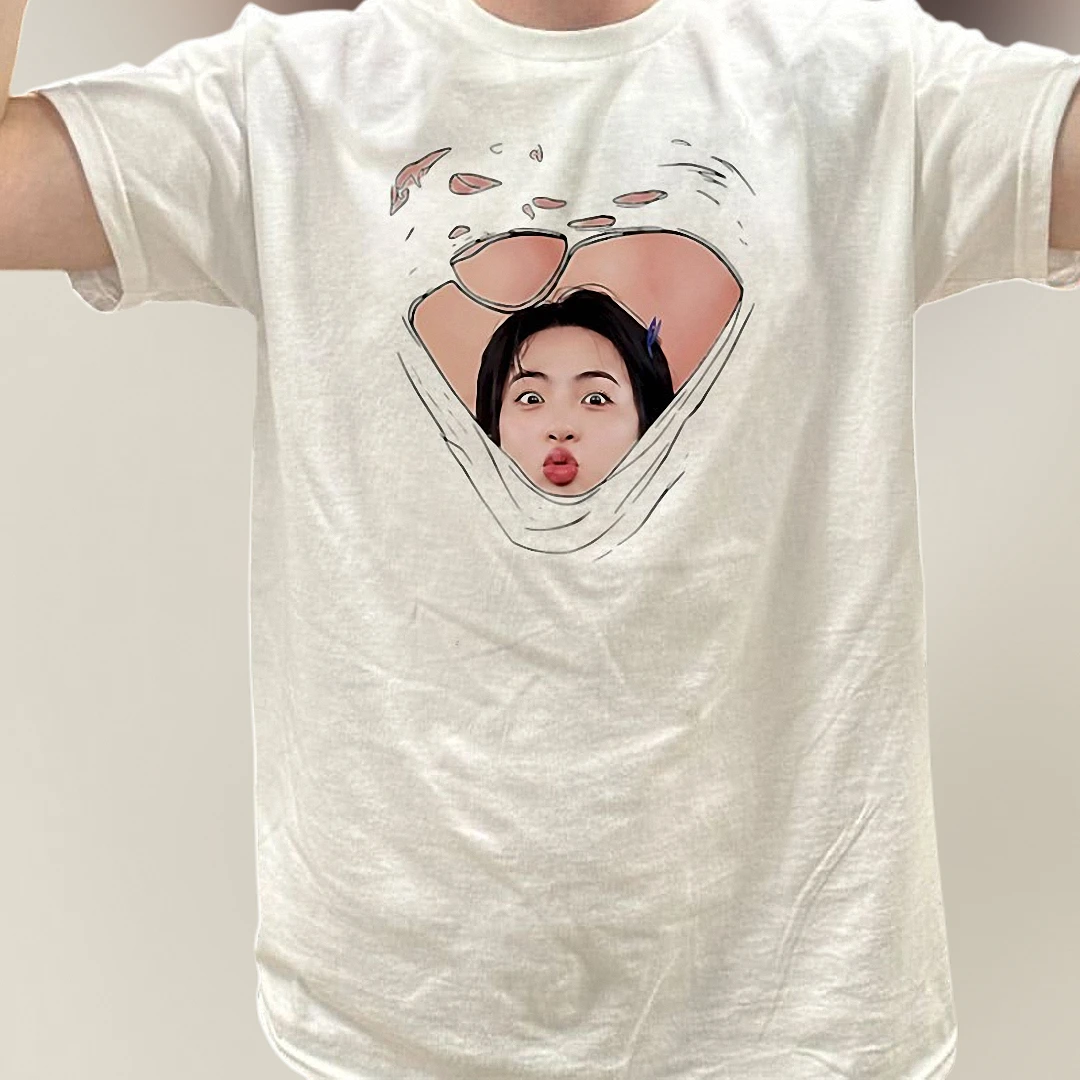 Custom Face Photo Reveal Tee, Funny Personalized Peeking Face Graphic T-Shirt Gift for Friends