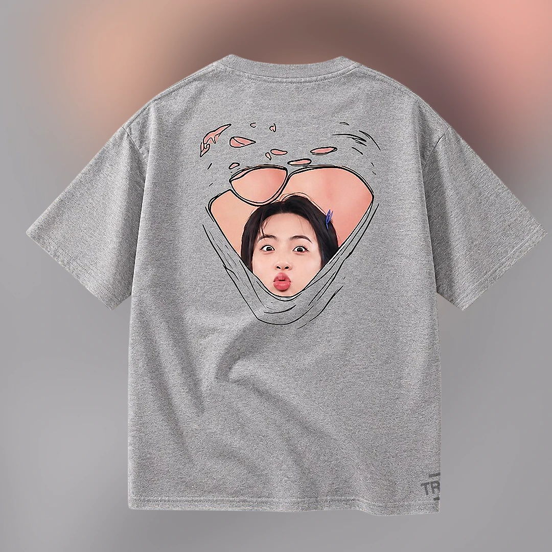 Custom Photo Ripped Fabric Graphic Tee Personalized Face Peeking Shirt Novelty Gift