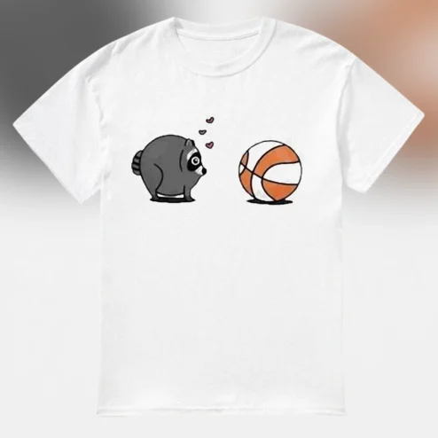 Cute Raccoon Basketball Art Tee, Funny Animal Sports Graphic T-Shirt Gift