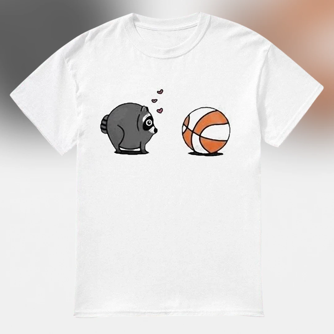 Cute Raccoon Basketball Art Tee, Funny Animal Sports Graphic T-Shirt Gift
