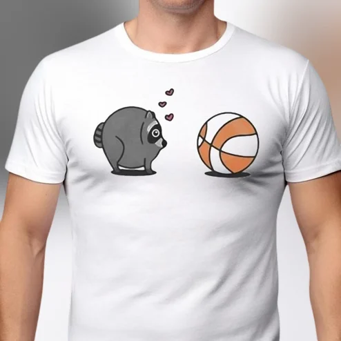 Cute Raccoon Basketball Lover Tee Funny Trash Panda Graphic T-Shirt Sports Fan Gift