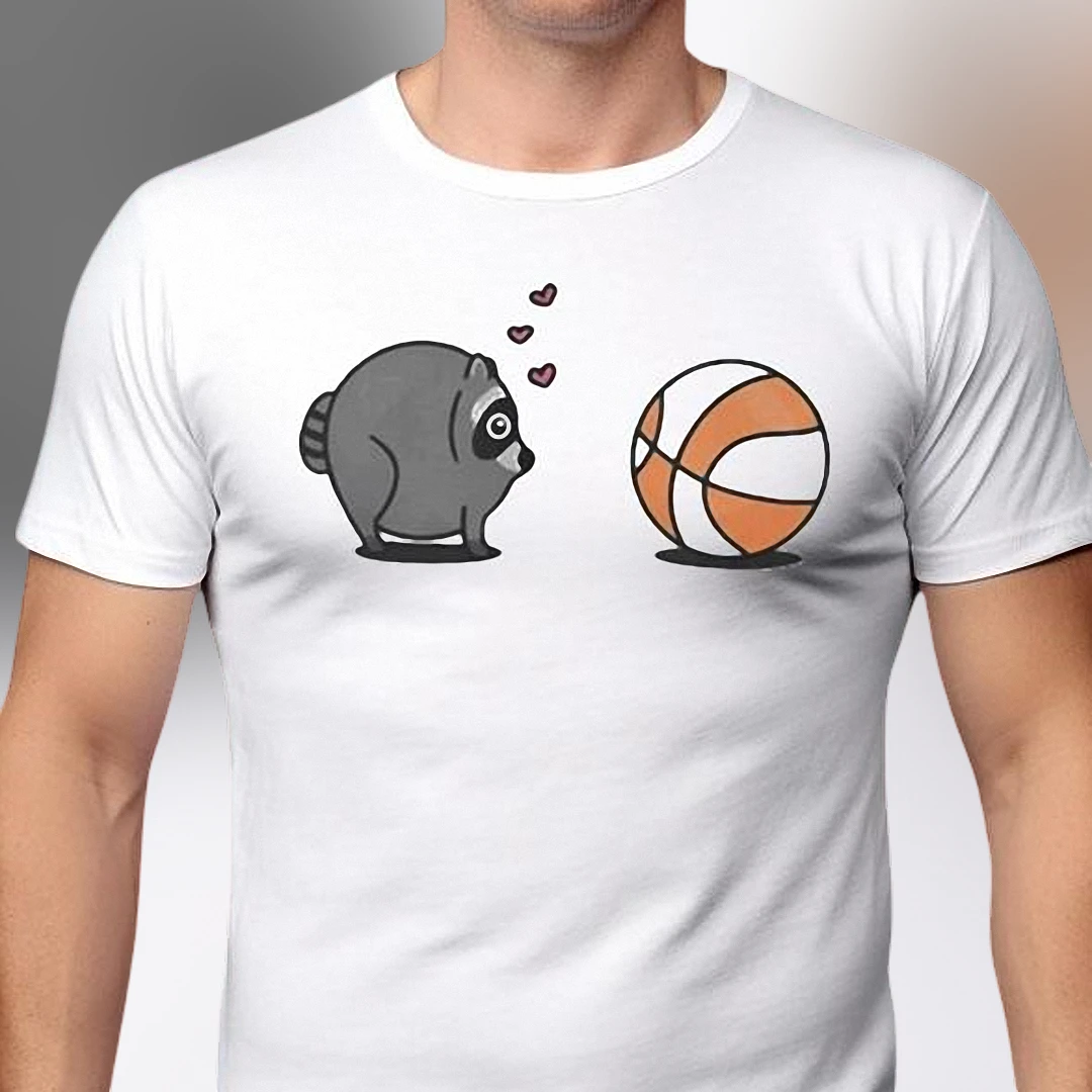 Cute Raccoon Basketball Lover Tee Funny Trash Panda Graphic T-Shirt Sports Fan Gift