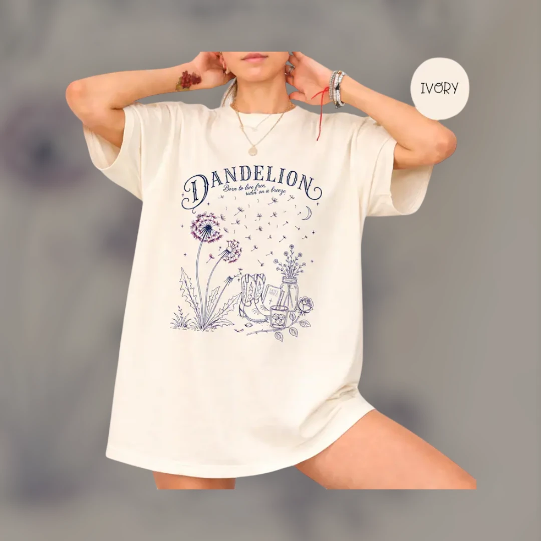 Dandelion Born To Live Free Ridin' On A Breeze Tee Vintage Western Wildflower Graphic T-Shirt