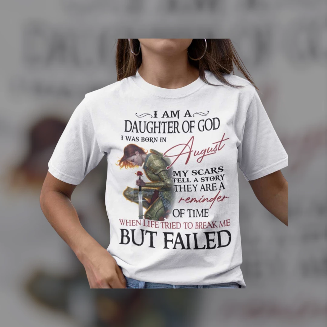 Daughter of God My Scars Tell a Story Custom Birth Month Tee Christian Warrior Shirt