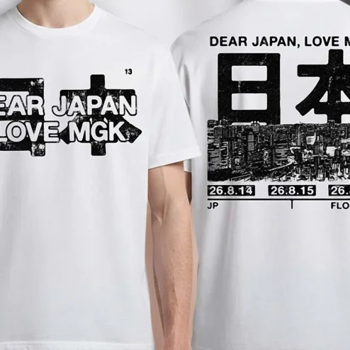 Dear Japan Love MGK Tee, Machine Gun Kelly Japan Tour Two Sided Graphic Shirt, Concert Merch Souvenir for Fans