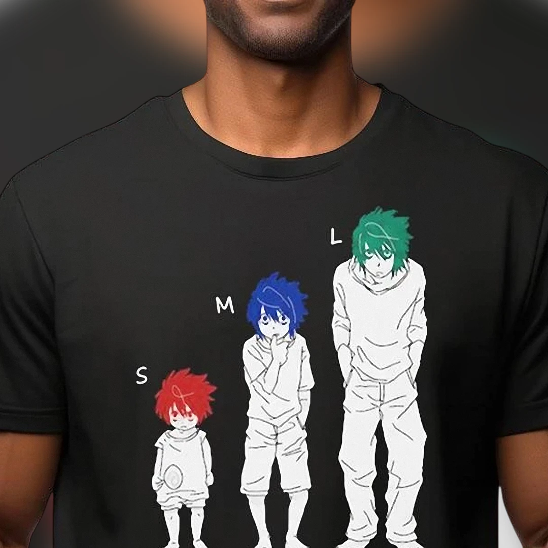 Death Note L Lawliet Evolution S M L Graphic Tee, Funny Anime Manga Fan Shirt for Men and Women
