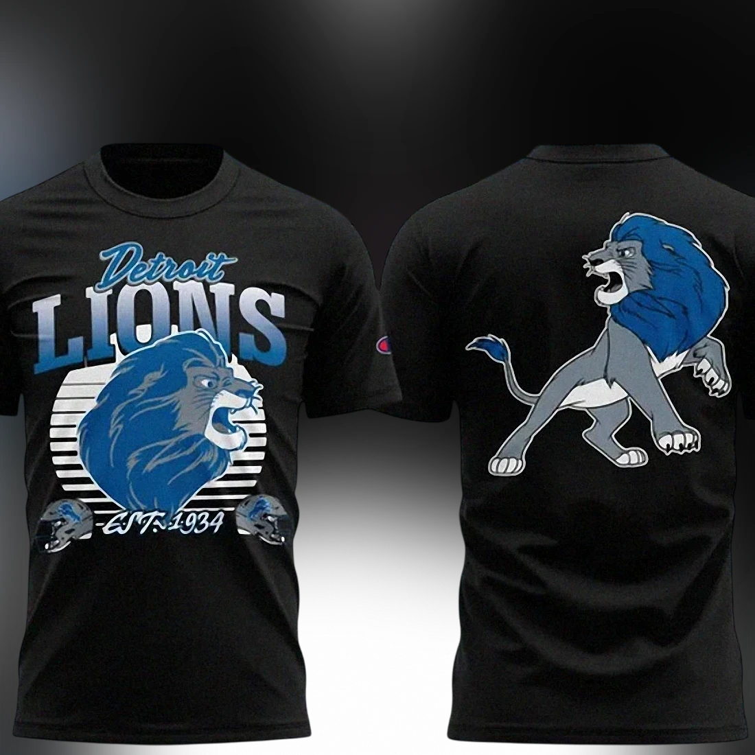 Detroit Lions Est. 1934 Tee Vintage Football Mascot Fan Gear Double Sided Graphic Shirt